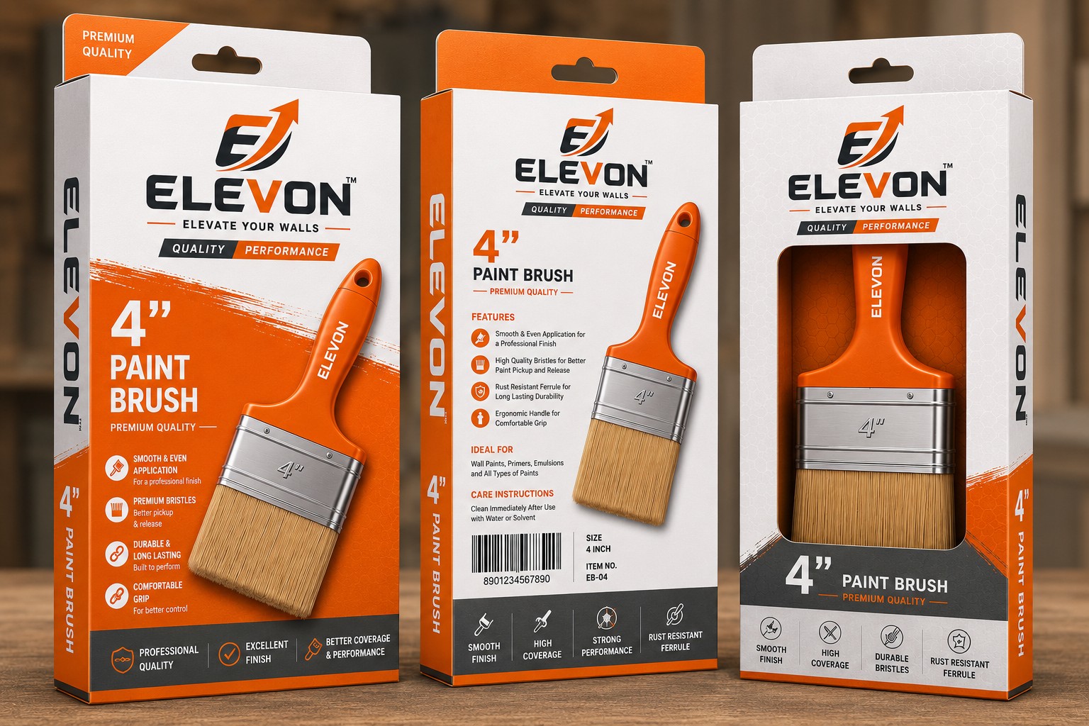 ELEVON premium 4 inch paint brush packaging